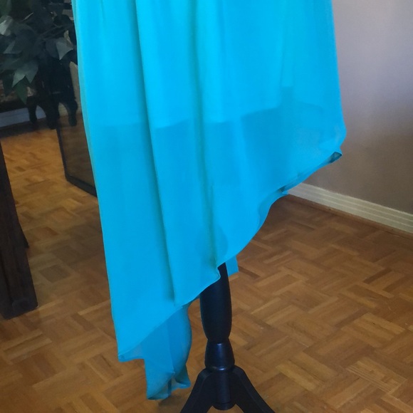 Teal one strap pearl studded high low gown - Picture 8 of 8